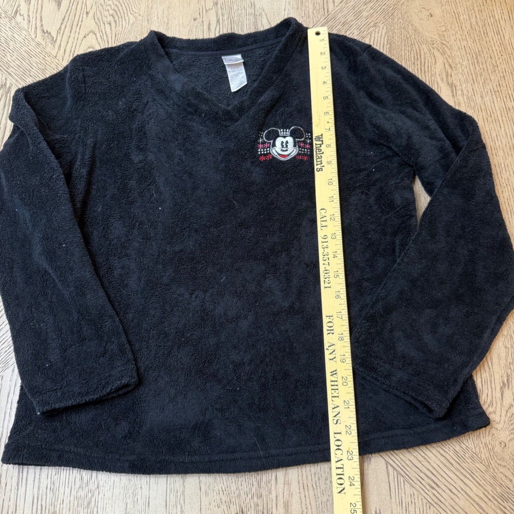 Disney Womens Large Black Plush Pullover Mickey Mouse Embroidered Sleepwear Top - Picture 5 of 7